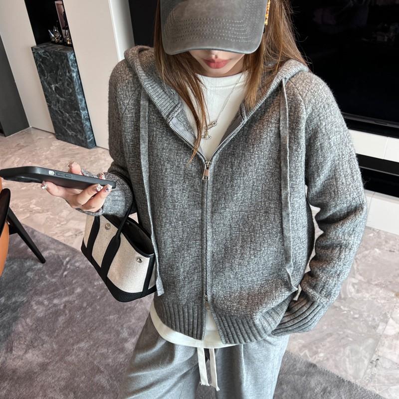 Womens Oversized Hooded Knit Cardigan Sweater Loose Casual Long Sleeve Zip-Up Outerwear