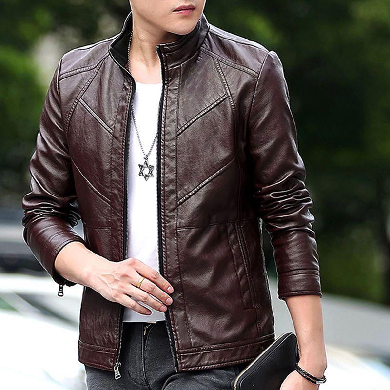 Мужская кожаная куртка, мужская осенне-зимняя короткая кожаная куртка, тонкая плюшевая деловая ретро-Повседневная куртка из искусственной кожи, мотоциклетный костюм