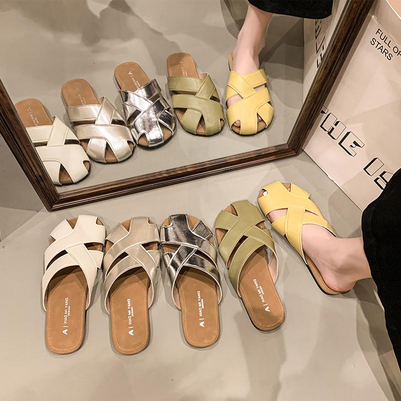 2025 лето новая ретро сумка голова полушлепанцы с открытым носком носить дышащие однословные тапочки женские ленивые на плоской подошве мюли