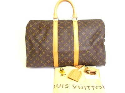 Оригинальная сумка-даффл Monogram из коричневой кожи, сумка Boston, Keepall 45 #a867 Восстановленная