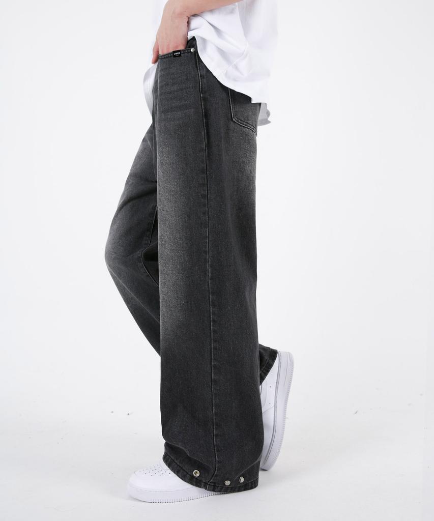 UMM Men'S Wide Denim Pants With Adjustable Hem Buttons 2 Colors