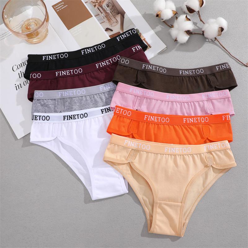 FINETOO Cotton Panty For Women Mid Waist Underwear Breathable Solid Color Lingerie