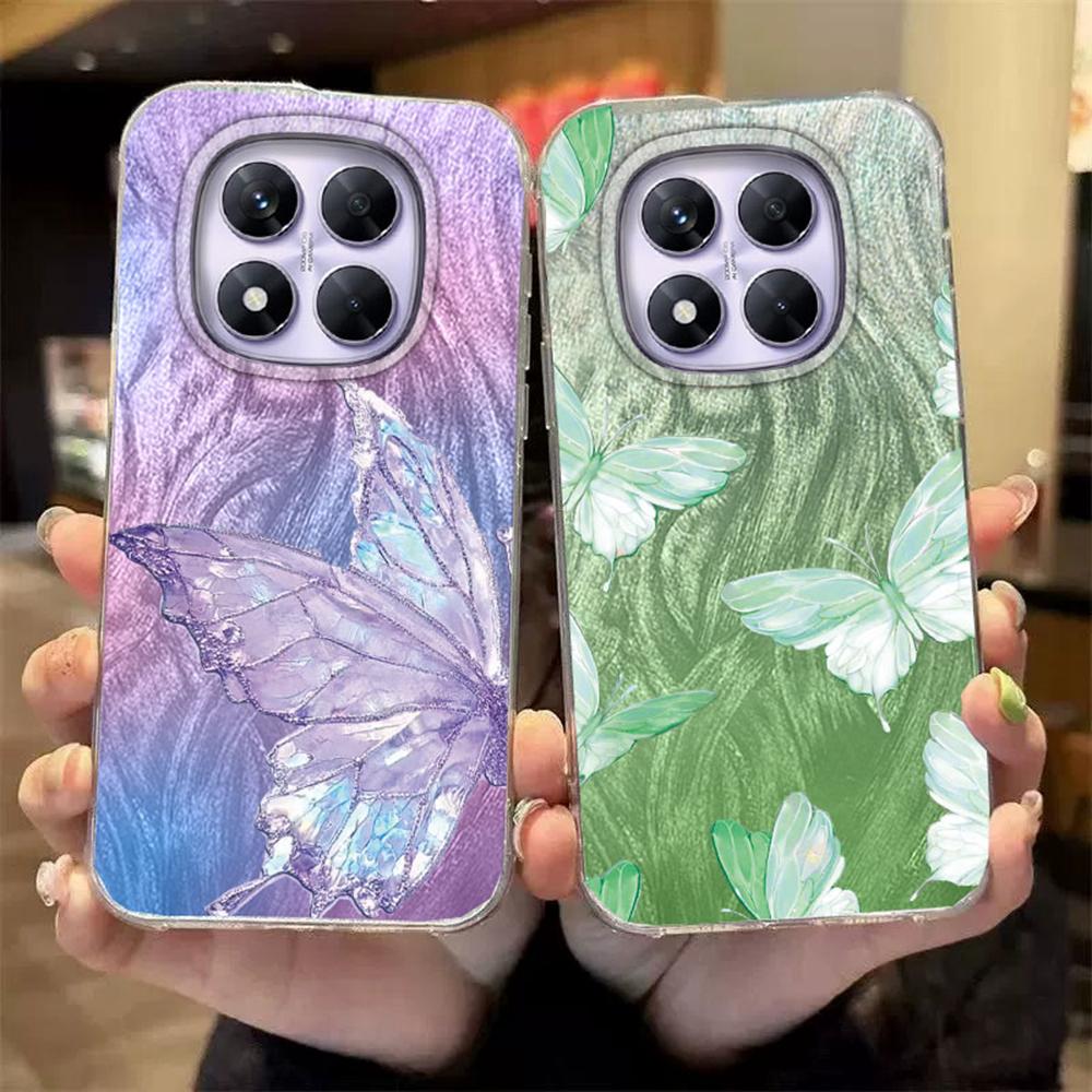 Purple Butterfly Phone Cases For Xiaomi Redmi Note 14 13 Pro 14C 13C A5 A4 A3 13T 14T Schmetterlinge Silicone Couple Funda Cover