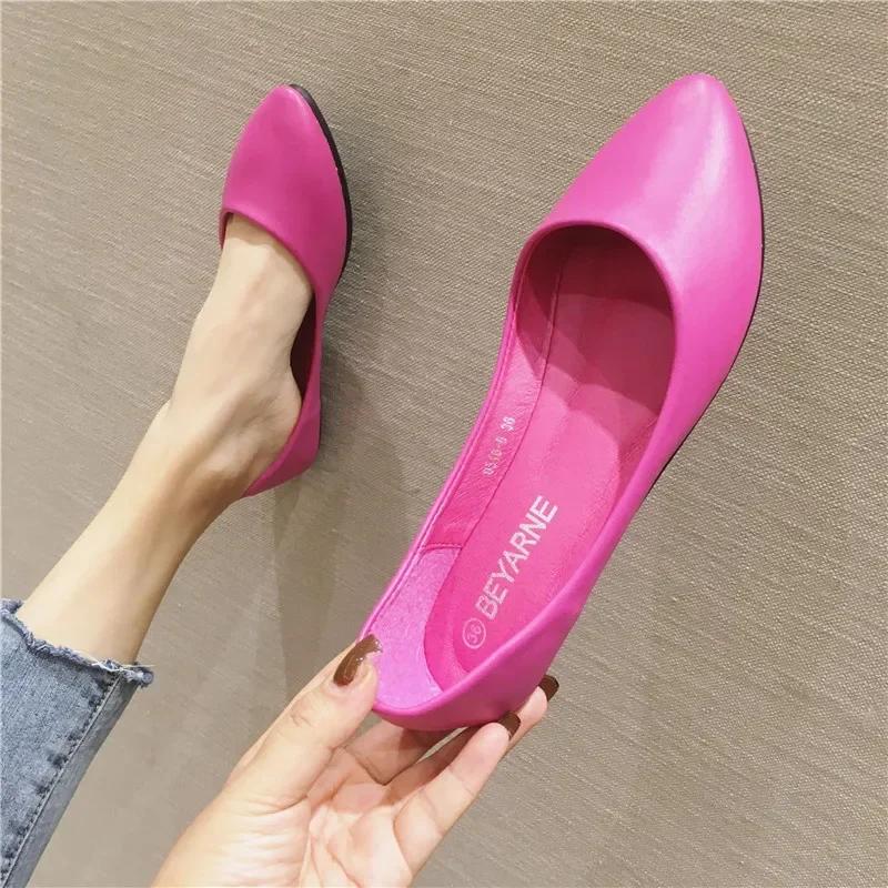 Women's Shoes Leather Soft Sole Candy Shallow Mouth Single Shoes Flat Heel  Shoes Slip On Plus Size Mature Zapatos De Mujer