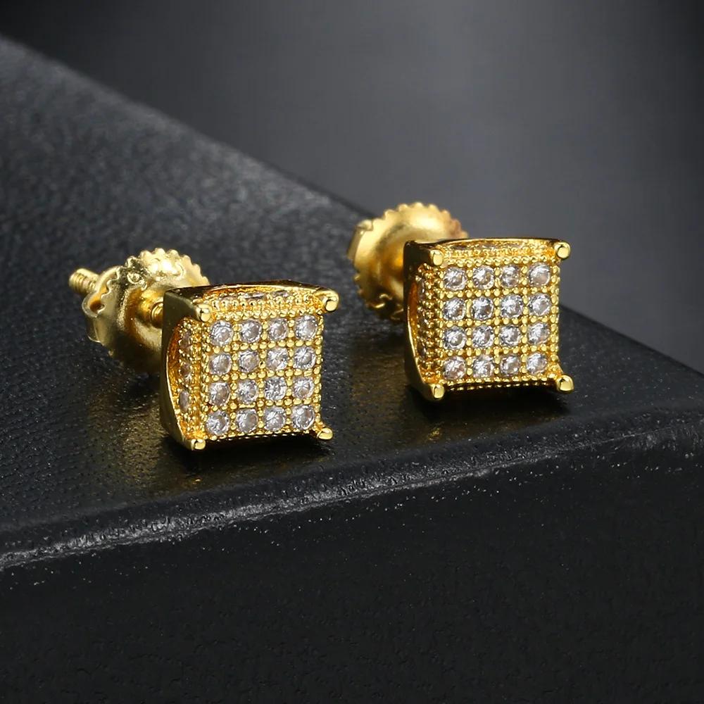 5mm Square Shape Stud Earrings for Women Men Minimalist Micro Inlaid Zircon Shiny Gold Color Hiphop Small Earing Jewelry