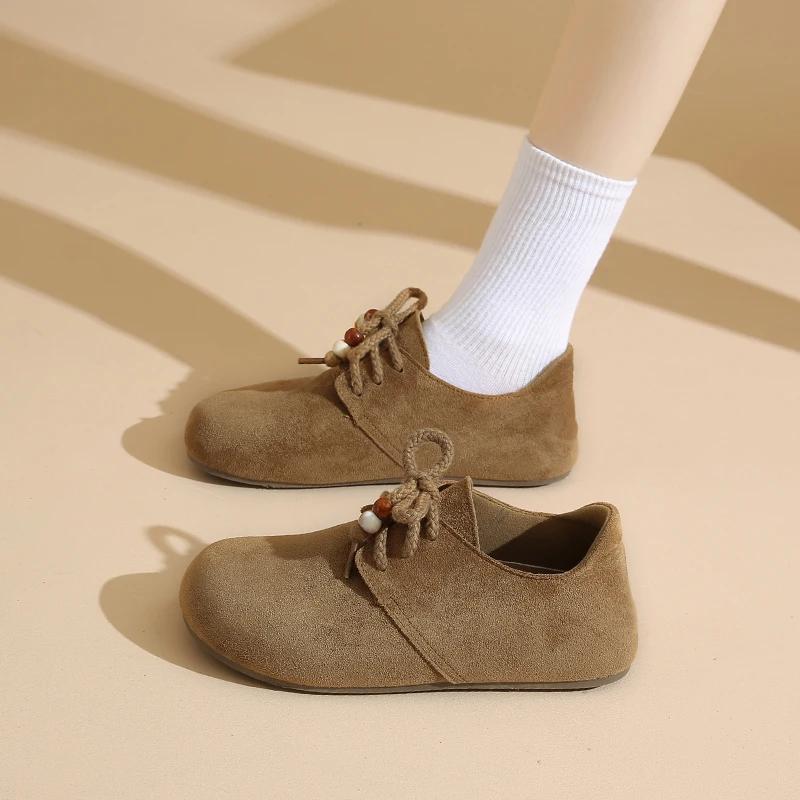 Fashion Women Large-size Beaded Casual Shoes Female 2025 New Women Flat Sneakers Retro 2025 Autumn New Lace-up Moral Training Shoes