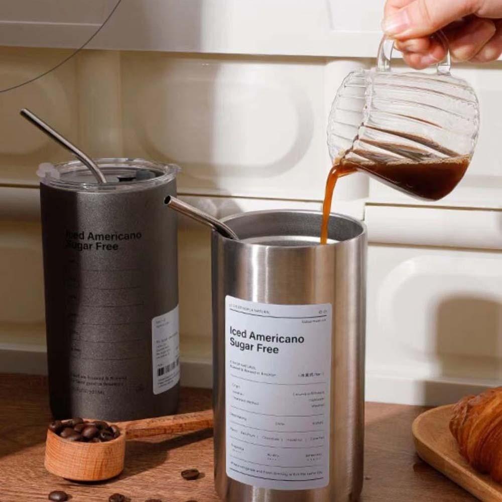 With Straw Stainless Steel Coffee Mug Double-layer Vacuum Handheld Drinking Mug Gifts