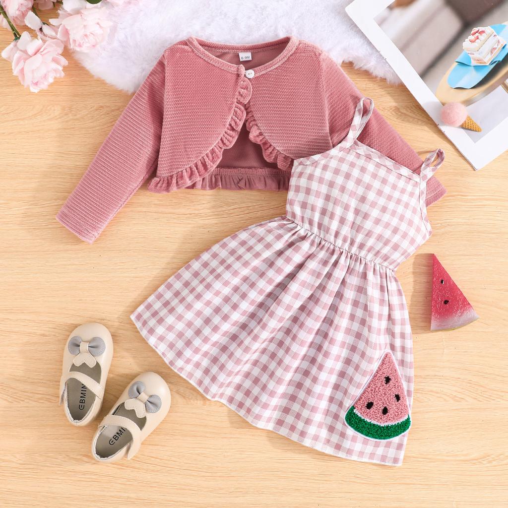 6M-3Y Baby Set Children's Clothing Floral Dress Autumn Children's Long-sleeved Dresses Bow Skirt Long-sleeved Jacket Set
