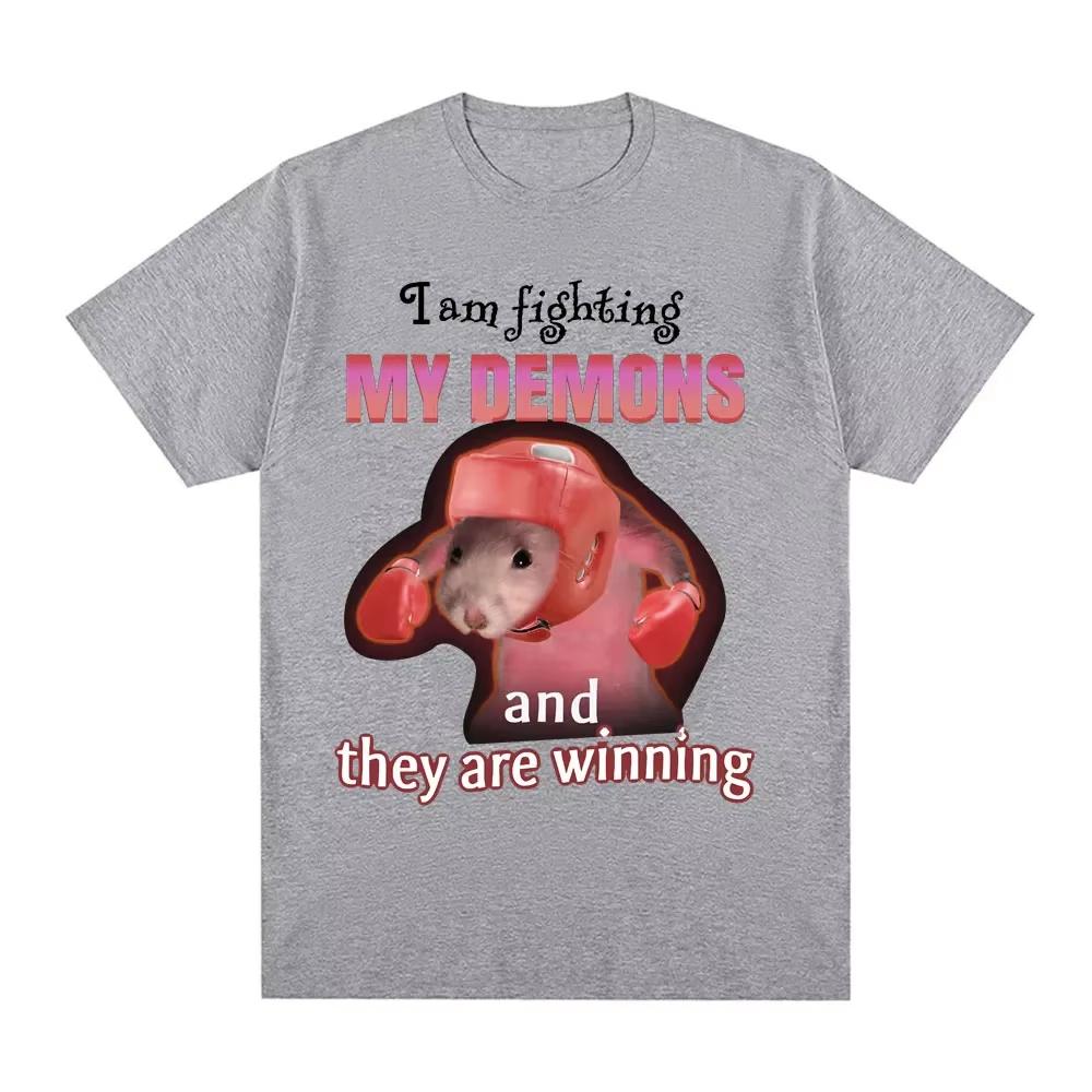 Funny I Am Fighting My Demons and The Are Winning Rat Meme Unisex Women Short Sleeve Tshirts Adult Children Parent Child Tshirt