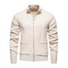 Men Knitted Jacket Stand Collar Long Sleeve Zipper Closure Sweater Coat with Pockets Thickened Plush Lining Knitwear