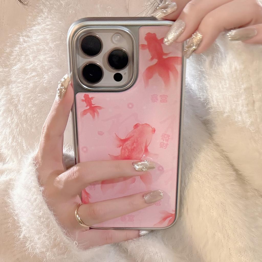 Розовый Кои iPhone 15 Подходит для 14Promax Apple 16 Чехол для мобильного телефона 13 Новый китайский 14 Гальванизированный Жесткий Huawei