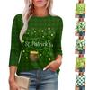 Women's Fashion Round Neck Seven Sleeve St. Patrick's Day Printed Pleated T-Shirt Top