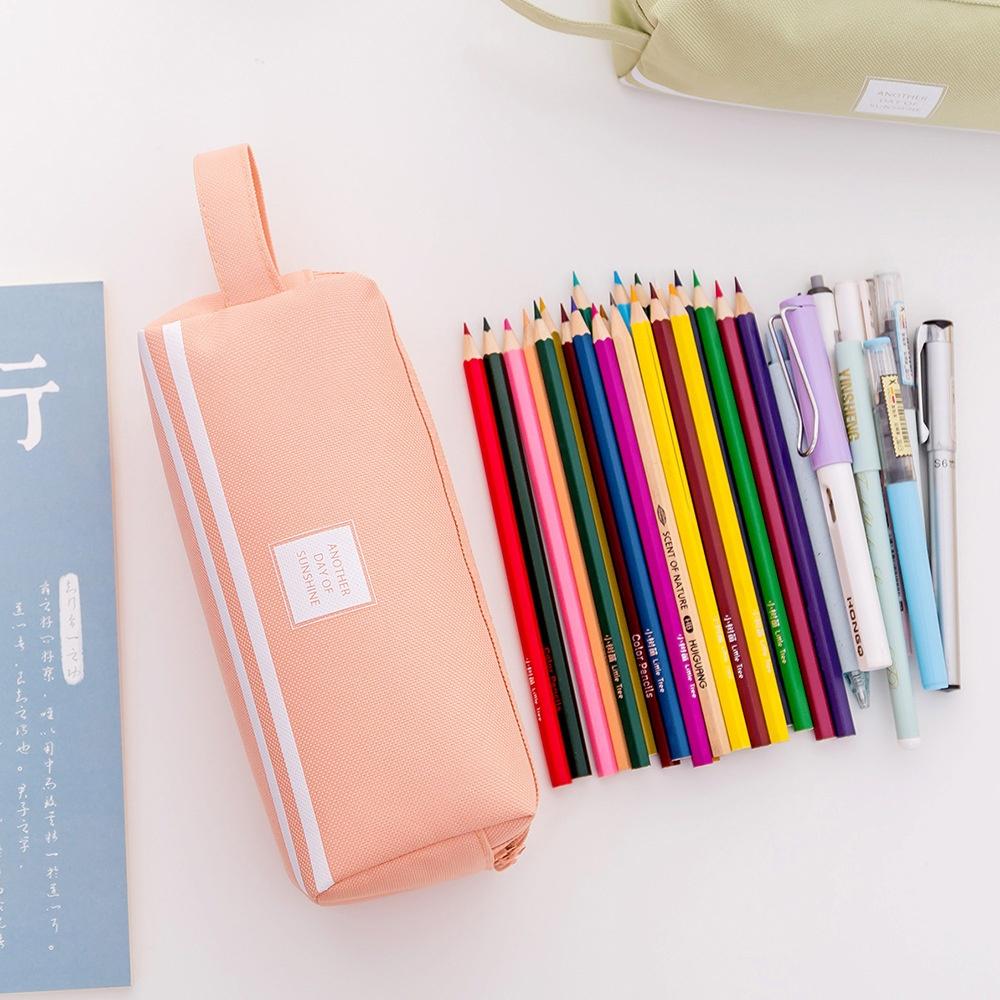 Solid Large Capacity Pen Pencil Bag Storage Case Makeup Pouch Cute Stationery Bag