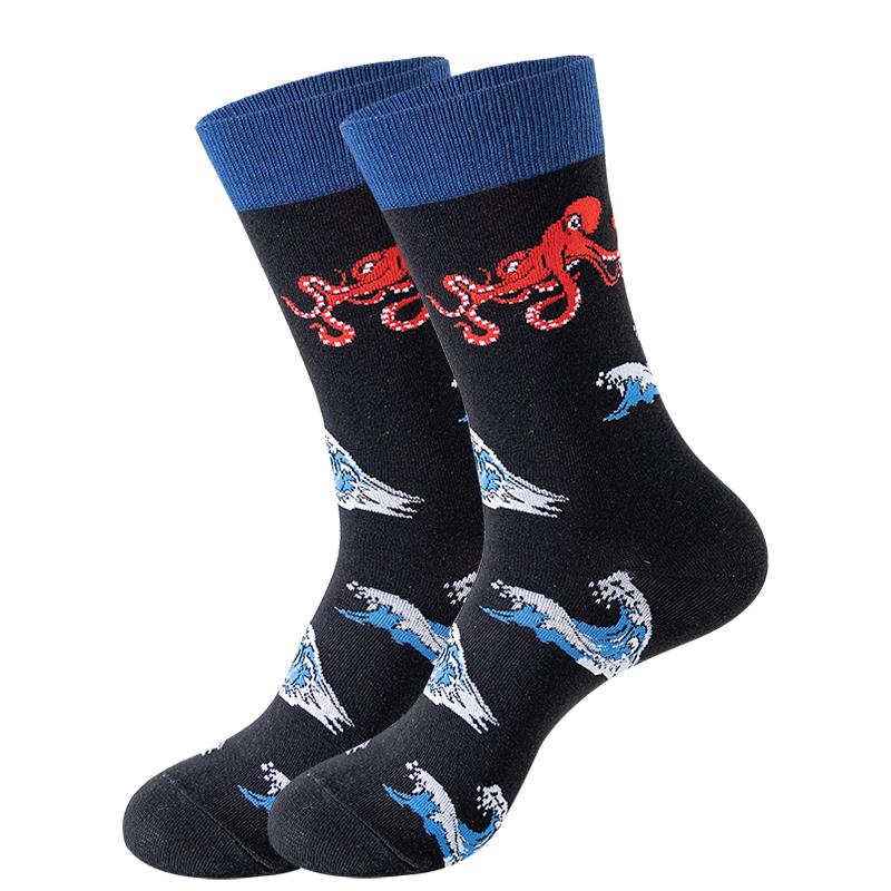 Новые модные мужские носки японские носки Harajuku Happy Cartoon Socks носки с морским коньком, крабом, креветкой, коралловыми носками, трендовые мужские чулки, забавные носки