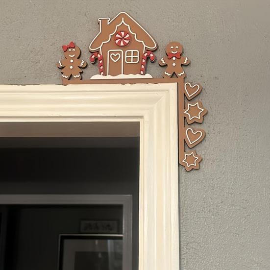 2 шт. Рождественские пряничные украшения на дверь, деревянный пряничный человечек, угловое украшение для двери