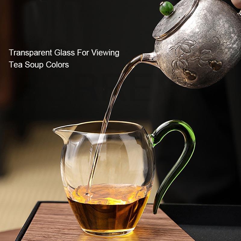 BORREY 300ML Glass Teapot Fair Cup Cha Hai Heat-resisting Glass Teacup Mug With Handle Gongdao Cup Tea Ceremony Cup Puer Kettle