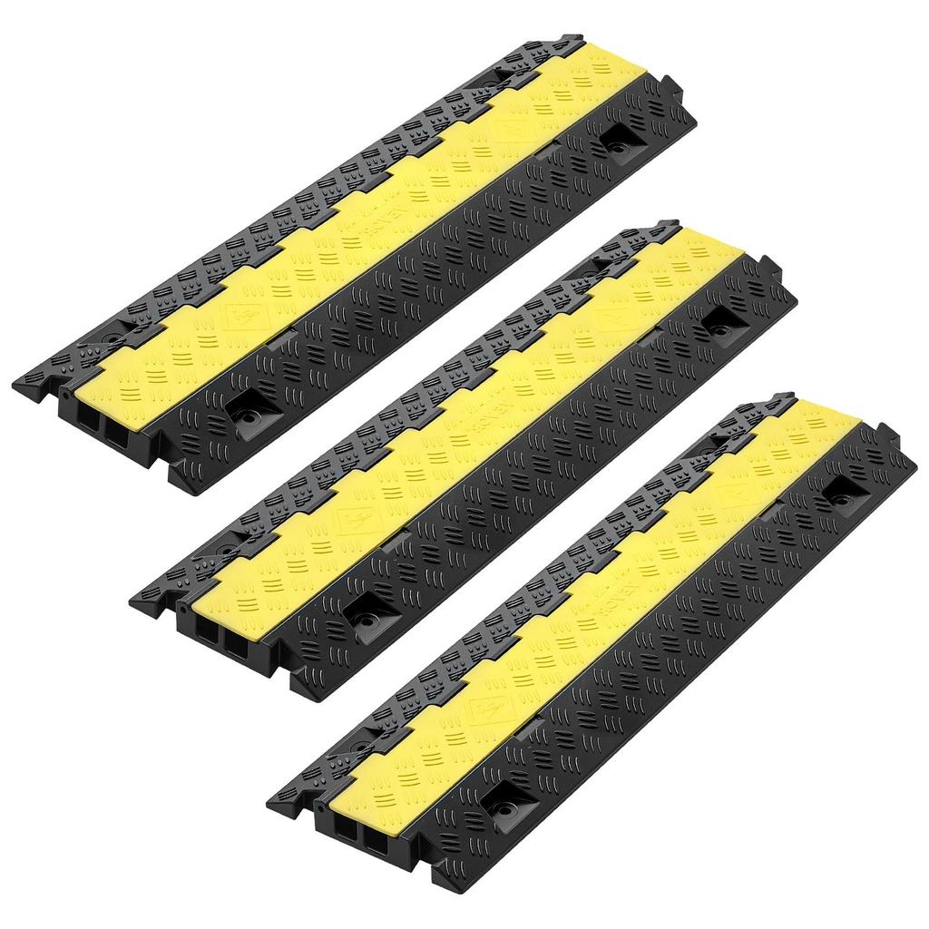 Cable Protector Ramp, 9,979 kg/axle Capacity, 2 Channel Heavy Duty TPU Cord Hose Wire Cover, 31 x 28 mm Channel, Traffic Speed Bump with Flip-Open Top