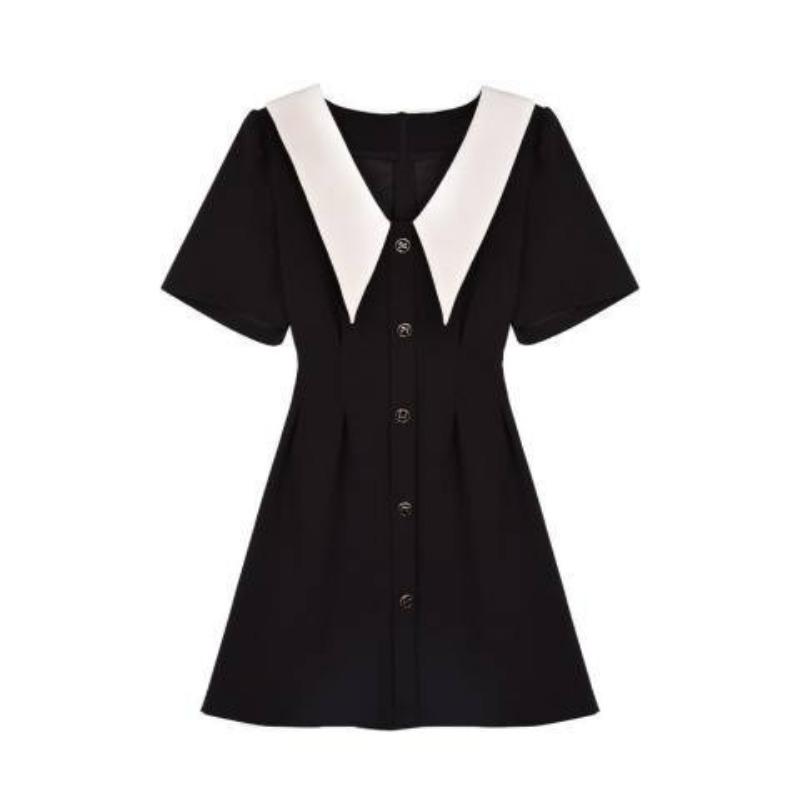 Женское платье с воротником-куклой, летнее, для полных, мм, зарубежная мода, утягивающее, А-силуэт, маленькое платье