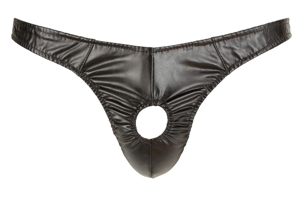 Svenjoyment - Shiny Men's Thong with Penis Hole Black 2XL