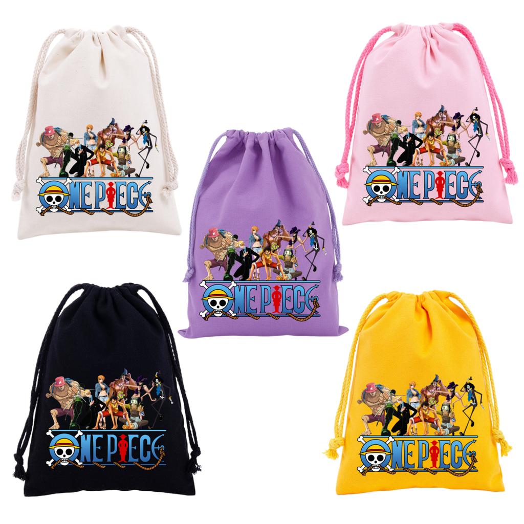 Аниме One Piece Мешок на завязках Персонаж мультфильма Луффи Печать Сумка для подарков на вечеринку с конфетами Портативная дорожная сумка для хранения туалетных принадлежностей и косметики