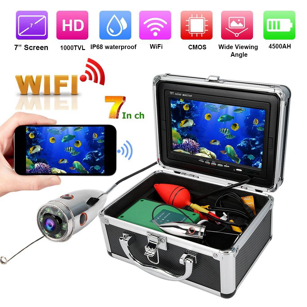 7-дюймовый TFT Wi-Fi CMOS 1000TVL Подводная видеокамера ИК-подсветка Монитор IP68 65,6 фута
