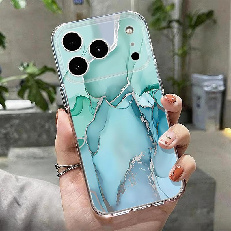 Shockproof TPU Phone Case For iPhone 17 16 Pro 15 14 13 12 Pro Max 11 Transparent Soft Silicone Black Marble Patterned Cover