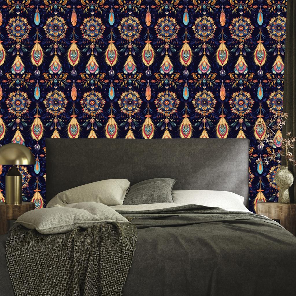 Boho Navy Blue and Indigo Wallpaper for Living Room and Bedroom 50x1000