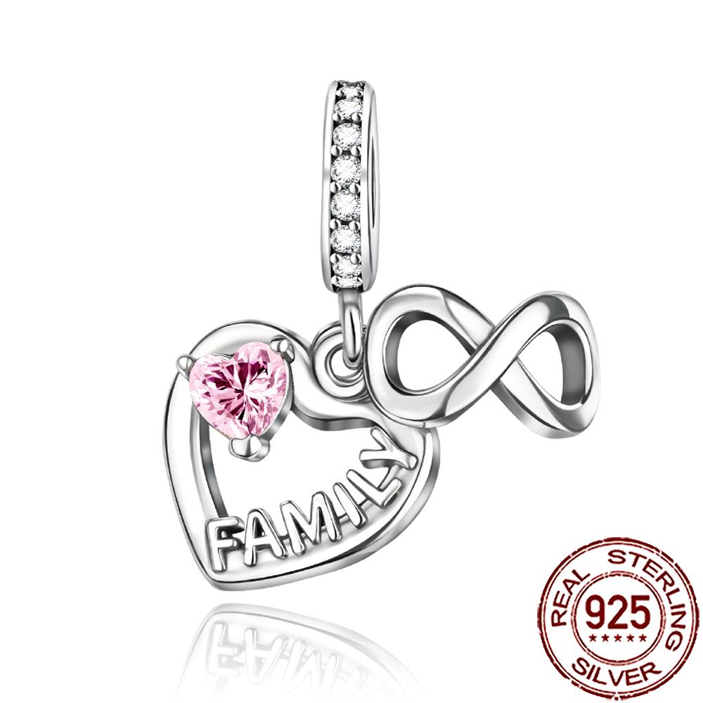 New Charms 925 Silver Sister Daughter Mum Mother Family Love Heart Beads Fit Origina Bracelet Necklace DIY Jewelry