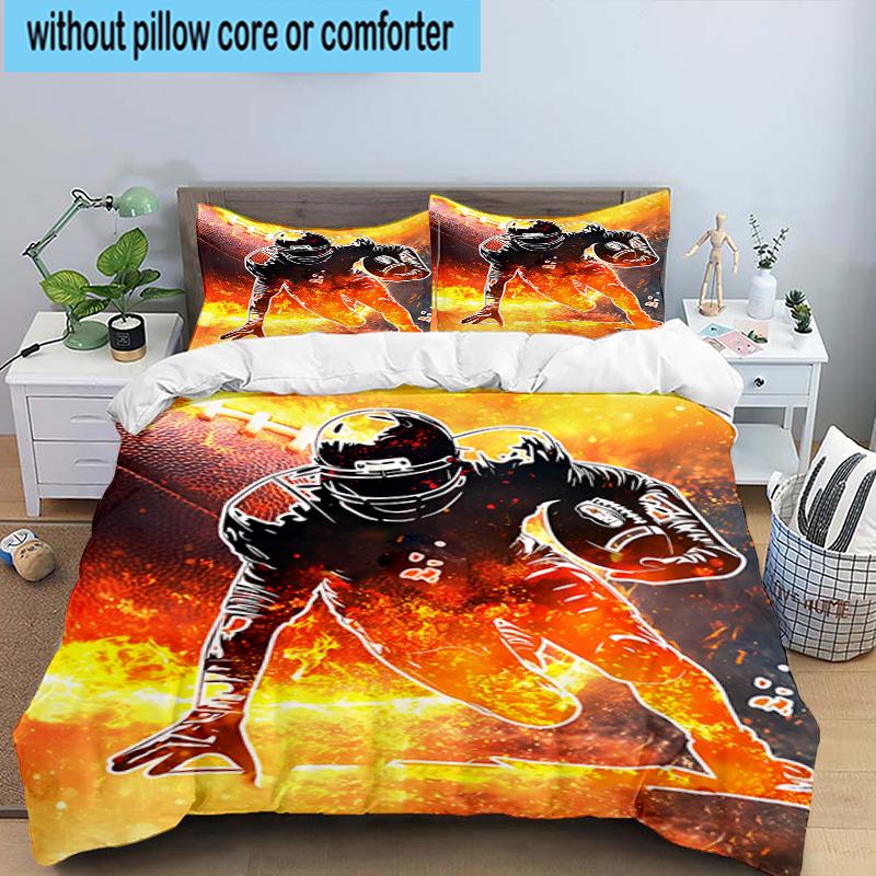1PC Football Player In Flames 3pcs Bedding,Including 1pc Duvet Cover And 2pcs Pillowcases Perfect for Christmas,Ideal for Bedroom, Dormitory