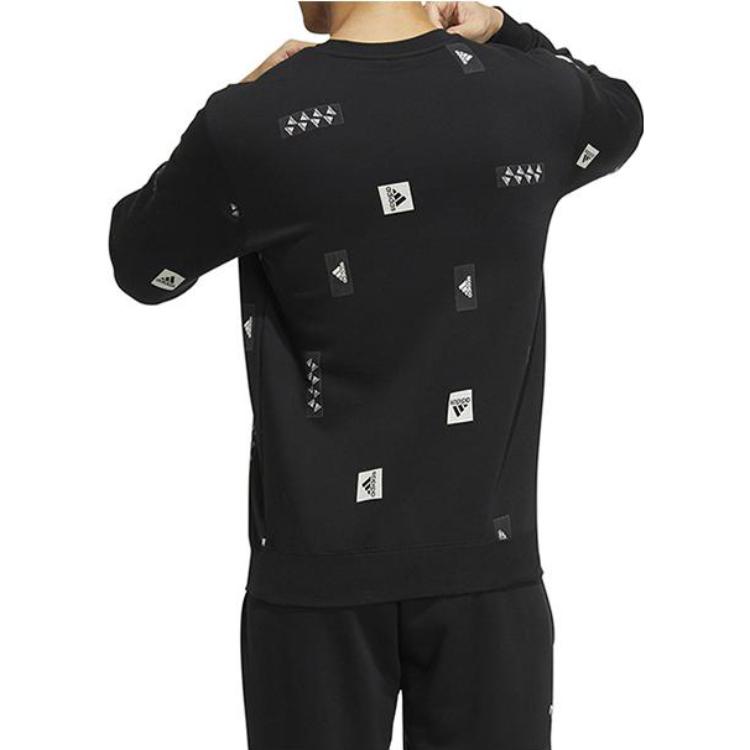 Adidas FW22 Multi-Logo Crew Neck Pullover Sweatshirt Men Sweatshirt Black HN8982