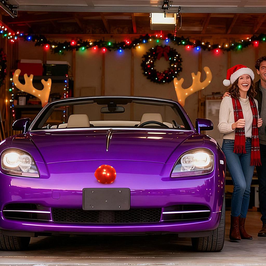 Украшение для автомобиля Рождественские оленьи рога Автомобильные оленьи рога Рождественский декор Светящийся набор рогов Крыши Вершины Украшение в виде оленя