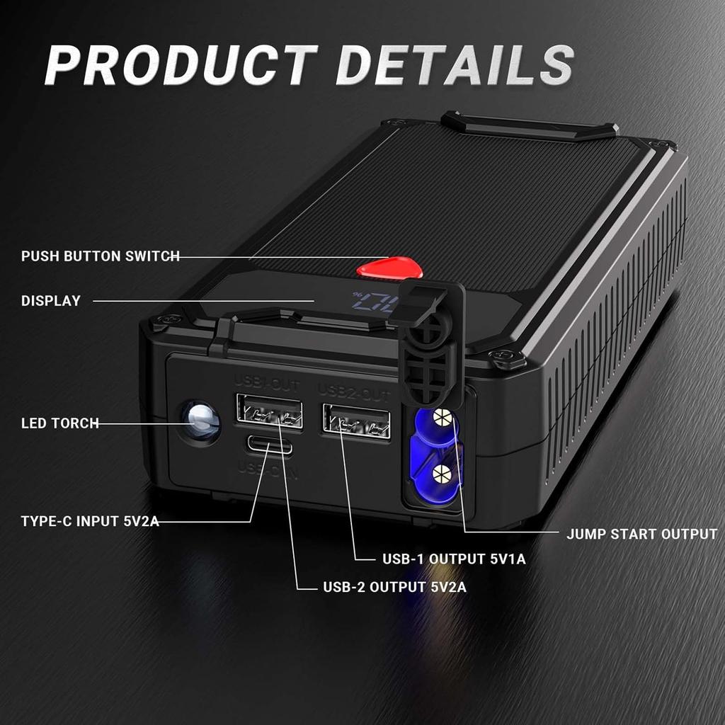 Car Jump Starter Booster Power Bank Battery Charger Eigotrav PD-J330 12V 6000A 10000mAh