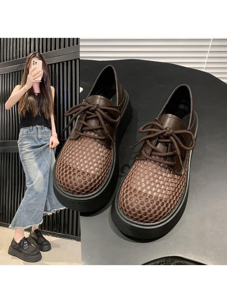 Fashion Heightened Platform Two-Wear Breathable Mesh Loafers Women's 2025 Summer New Soft Sole Sandals