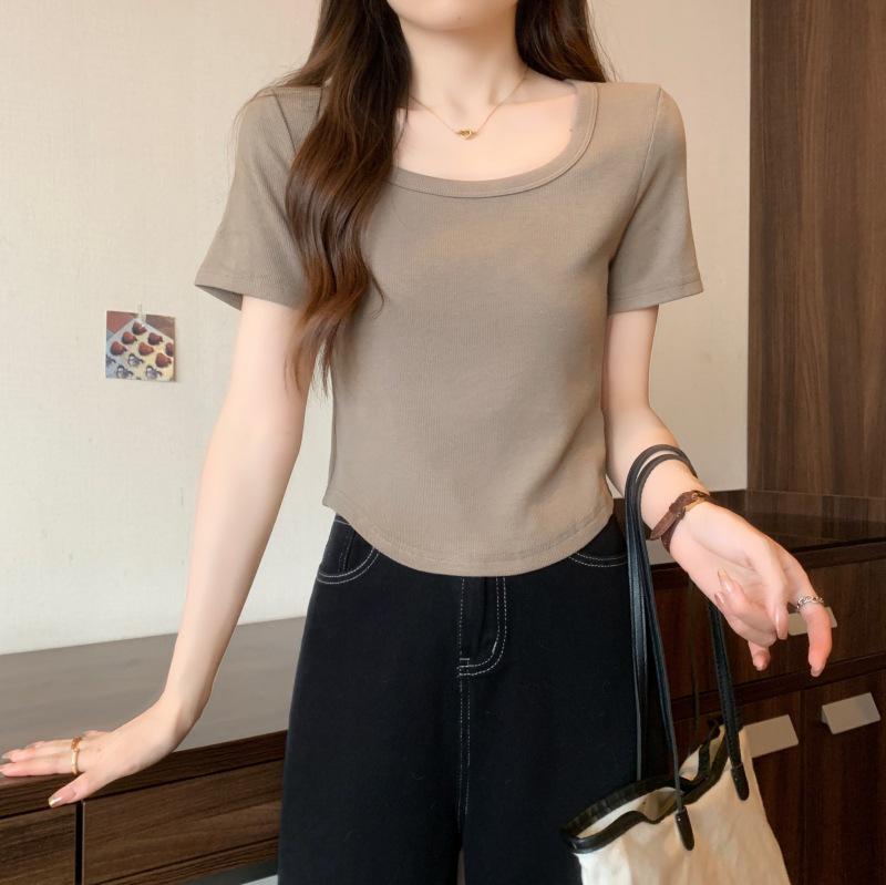 Женская летняя облегающая хлопковая футболка-поло с рисунком «рыбьи кости» и фирменным логотипом