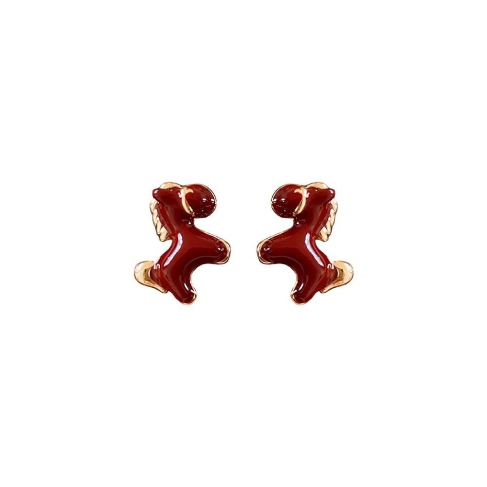 Ear Jewelry New Year Pony Earrings Fashion Red Drop Earrings Vintage Drip Oil Earrings Girls