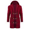 Men's Solid Color Knitted Coat Hooded Long Windbreaker Button Cardigan Medium Length Sweater