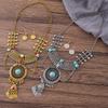 Bohemian Retro Alloy Rhinestone Turquoise Tassel Earrings & Necklace Set