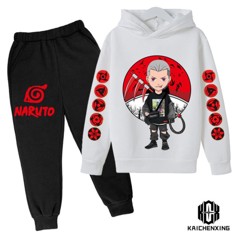 Детский спортивный костюм с капюшоном в стиле аниме Наруто на весну и осень, спортивный костюм для мальчиков и девочек, костюм со штанами и капюшоном для детей
