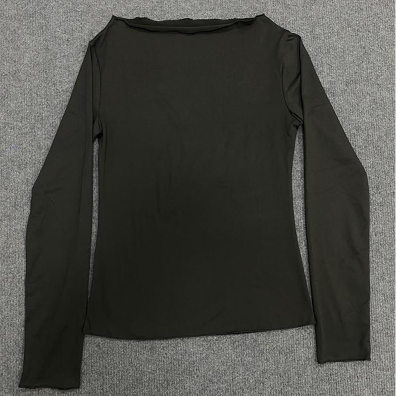 Европейская и американская весенне-осенняя мода, сексуальный базовый топ однотонной расцветки