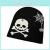 Knitted Hat Fashion With Skull And Spider Web Embroidered Design For Halloween