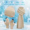 3 Pcs/Set Winter Hat Scarf Gloves Set Unisex Knitted Thick Warm Stretchy High Sensitivity Touch Screen Solid Color