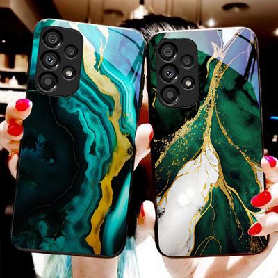 Зеленый мрамор для Samsung Galaxy S10 20 Plus 21 FE 22 23 24 FE 25 Ultra Черный чехол для телефона из закаленного стекла Жесткий чехол