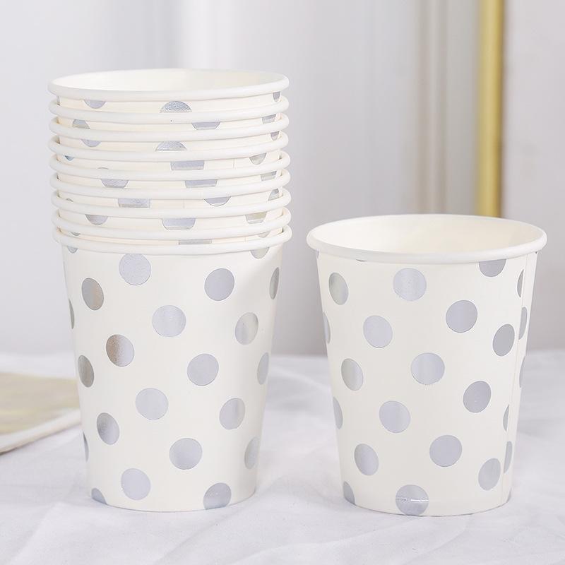 10 шт. в 1 партии. Наборы одноразовой посуды в розовую синюю полоску и горошек. Бумажные стаканчики, тарелки, трубочки, вилки. Одноразовые наборы. Украшения для свадьбы, дня рождения и вечеринки.