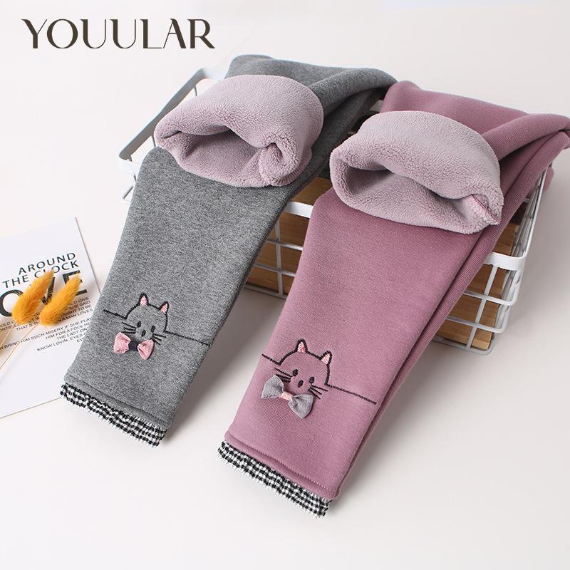 Зимние леггинсы для девочек, бархатные утепленные детские брюки, модные теплые брюки с вышивкой