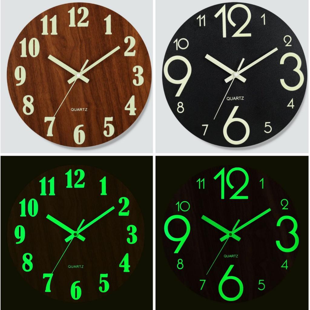 8-inch Wood Board Wooden Luminous Wall Clock Silent Clock MDF Wood Grain Creative Luminous Fluorescent Clock