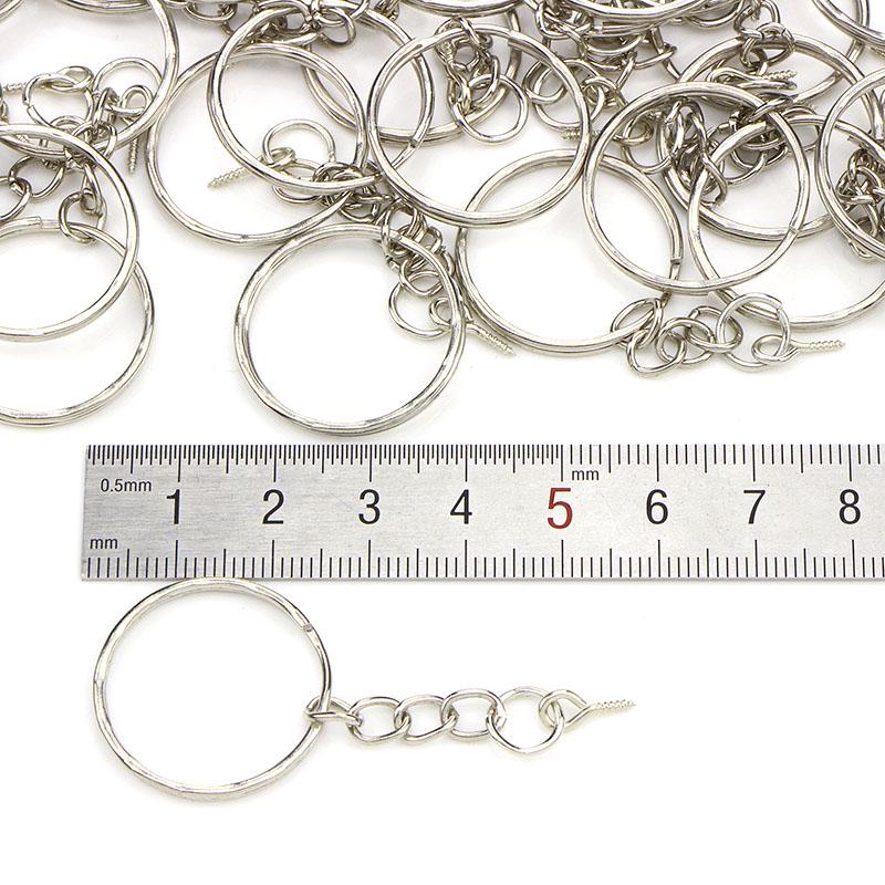 40Pcs Polished Key Ring Screw Eye Short Chain Split Ring Connector Diy Jewelry
