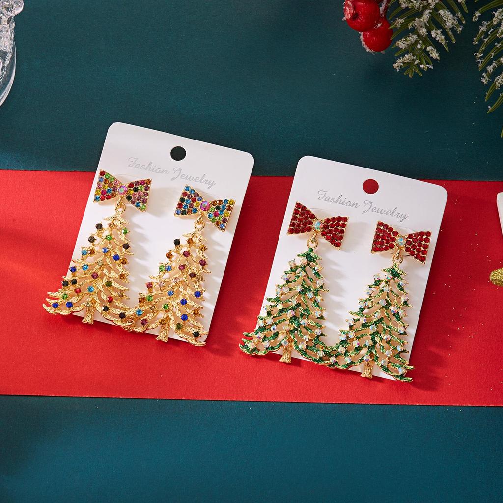Colorful Rhinestone Christmas Tree Earrings: Unique, Luxurious, and Exaggerated Festive Style