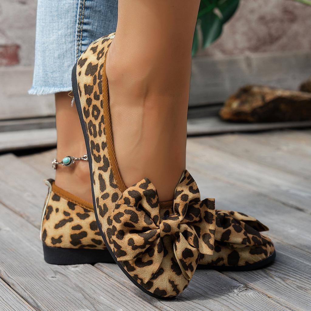 Модная женская обувь на плоской подошве, леопардовые туфли, новые лоферы с бантиком-бабочкой, мягкая подошва, весна/осень, большой размер, удобные уличные кроссовки для женщин