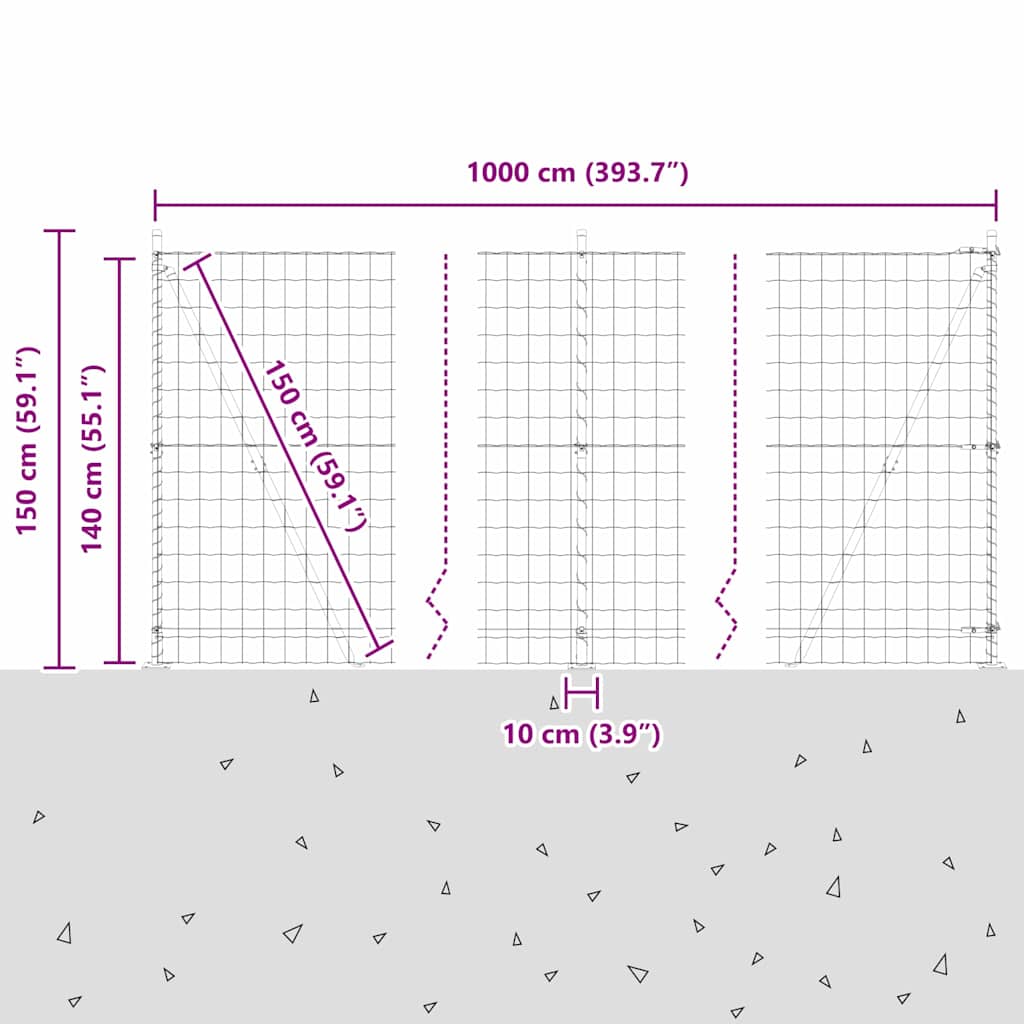 Сварная сетчатая ограда с бетонным основанием 10 x 1,4 м (Ш х В)