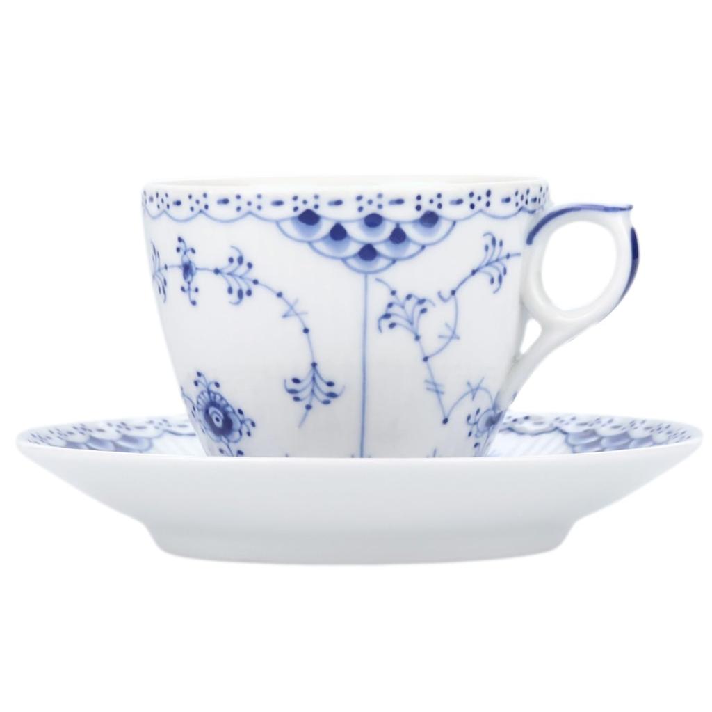 ROYAL COPENHAGEN Blue Fluted Half Lace Coffee Cup and Saucer, White, 180ml (Officially Imported) 1102071